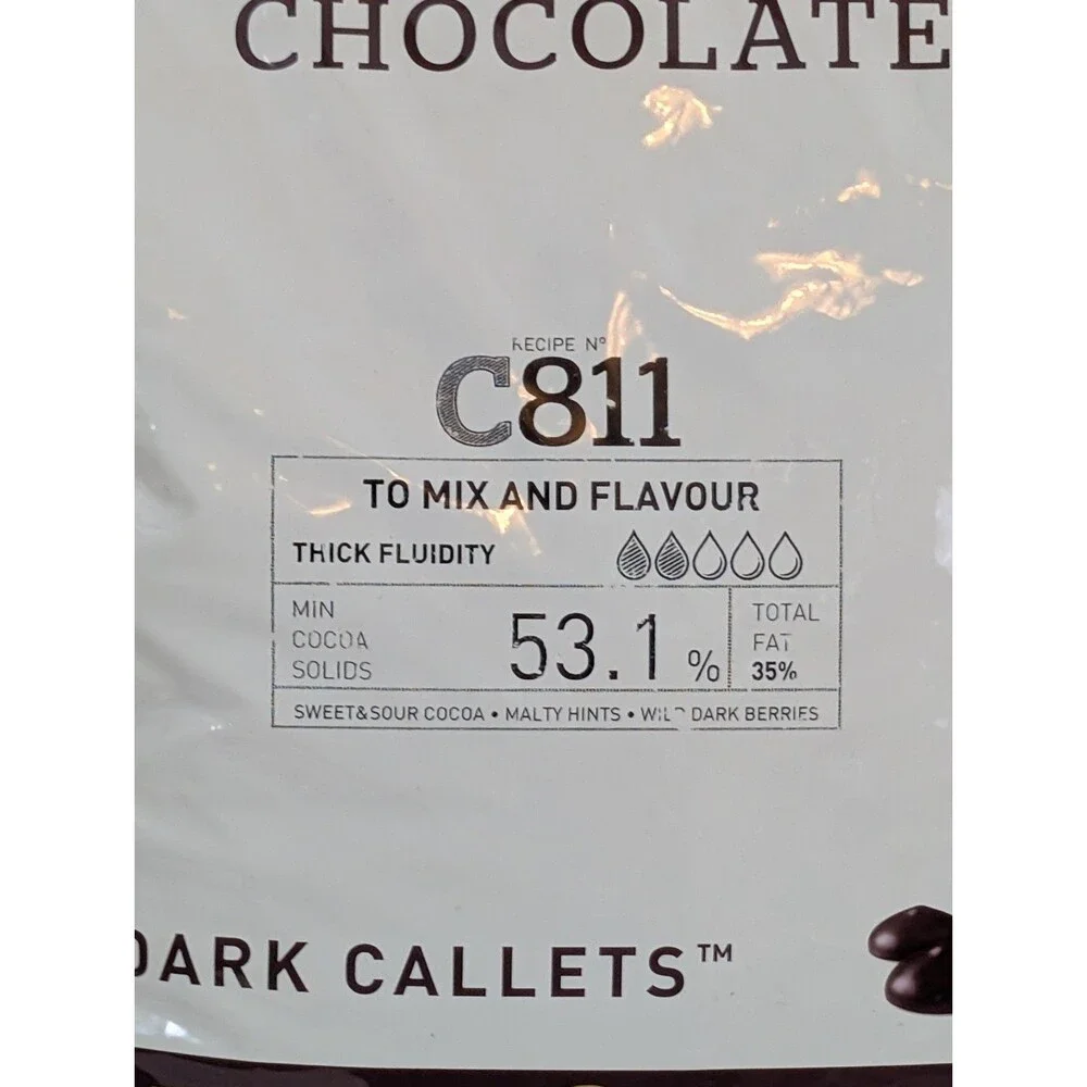 Callebaut C811 53.1% Dark Chocolate Callets 22 Lbs Exp 03/27 Belgian 10kg